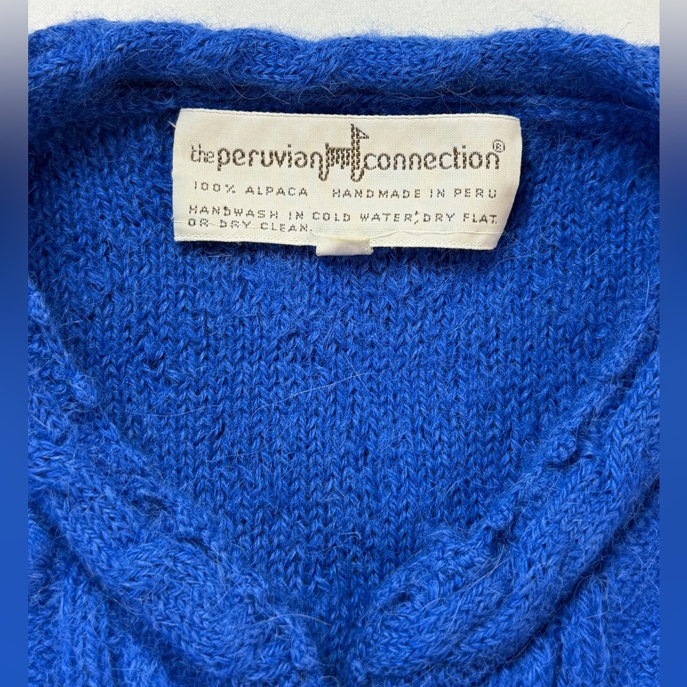 Peruvian Connection 100% Alpaca Cable Knit Cardigan Sweater - Blue Size Small - Picture 8 of 13